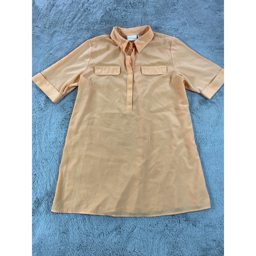 Chicos Women Dress Size L‎ Short Sleeve Collared Shirt Dress Career Casual Peach